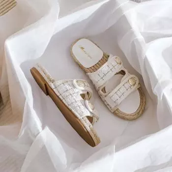 модные новые летние соломенные плетеные тапочки ручной работы на плоской подошве женские сандалии для отдыха с открытым носком повседневные домашние тапочки женские сандалии плюс 35-43 35 чёрный