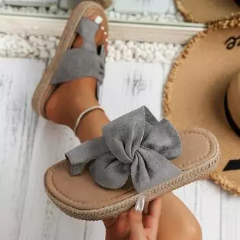 Модные новые летние тапочки для женщин, модные сандалии с круглым носком и толстой подошвой, с завязками-бабочками, мягкой подошвой и нескользящей подошвой 36 серый
