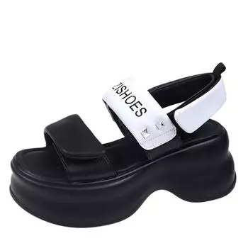 модные новые летние женские босоножки на платформе 7 см танкетки кожаные тапочки модные сандалии на толстой подошве женские повседневные пляжные шлепанцы 35 синий