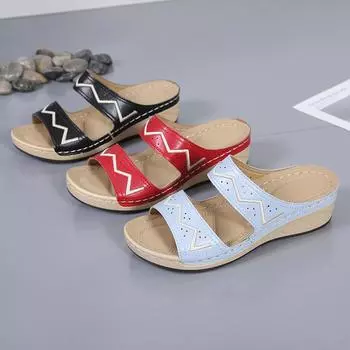 Модные новые летние женские босоножки на танкетке, ортопедические босоножки с открытым носком, винтажные нескользящие кожаные повседневные женские туфли на платформе в стиле ретро 35 чёрный