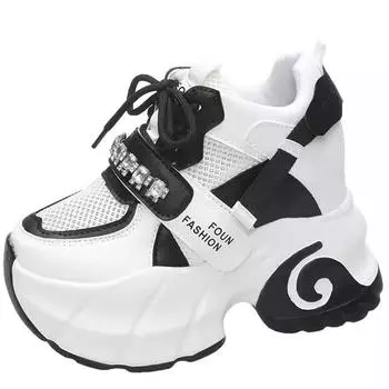 Модные новые массивные кроссовки 2024 года, летняя повседневная вулканизированная обувь, женские кроссовки на высокой платформе с дышащей сеткой, 10 см, женская спортивная обувь для папы 34 бежевый