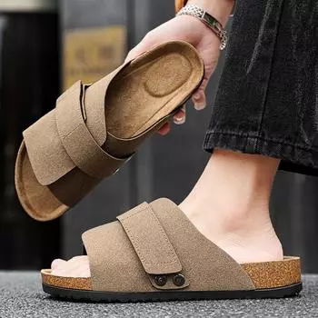 Модные новые модные летние уличные тапочки на толстой подошве из пробки для мужчин, удобные сандалии для пар, пляжные сандалии и тапочки для отдыха на пляже 35 коричневый