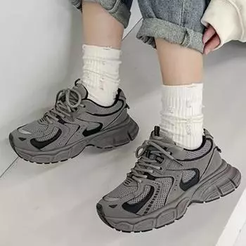 Модные новые модные летние женские повседневные туфли, кроссовки для женщин, туфли на платформе, женские теннисные туфли на шнуровке, массивные кроссовки, размер 36-42 36 серый