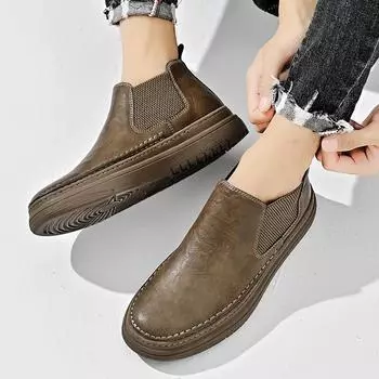 Модные новые модные осенне-зимние ботинки из натуральной кожи деловые мужские ботинки ботильоны челси туфли на плоской подошве с круглым носком мотоциклетные ботинки 39 хаки