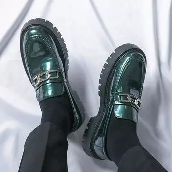 Модные новые мокасины мужские PU толстая подошва повышенная повседневная кожаная обувь модные нескользящие удобные мужские повседневные туфли большие размеры 38-46 38 чёрный