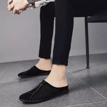 Модные новые мокасины с открытыми носками для мужчин, повседневные кожаные полутапочки для мужчин, дышащие мужские тапочки, летняя дизайнерская мужская обувь 38 серый