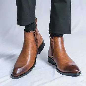 Модные новые мужские ботинки из натуральной кожи на толстой подошве, брендовые британские короткие ботинки «Челси» с боковой молнией, повседневные ботильоны 38 чёрный