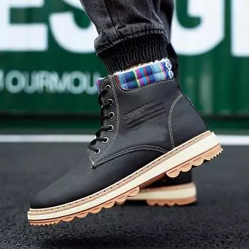 Модные новые мужские ботинки кожаные водонепроницаемые ботинки на шнуровке мужские легкие туфли до щиколотки для мужчин кроссовки осень зима повседневные 39 чёрный