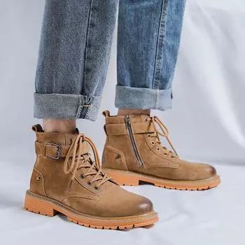 Модные новые мужские ботинки на толстой подошве, удобные мужские кожаные ботинки для отдыха на открытом воздухе, повседневные ботинки на шнуровке, мужские ковбойские ботинки, ботинки для пустыни 38 серый