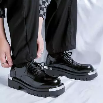 Модные новые мужские британские туфли на толстой подошве из кожи, классические черные удобные деловые туфли на шнуровке 38 чёрный