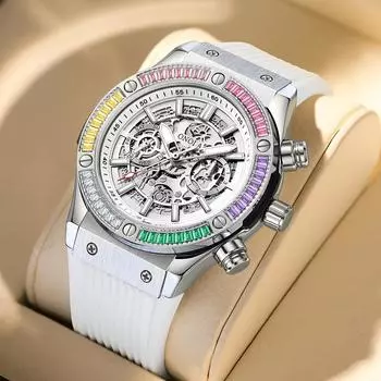 Модные новые мужские часы Rainbow Drill Automatic Mechanical Watch Men Waterproof Tape