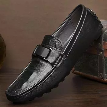Модные новые мужские двухслойные воловьи кожаные туфли с мягкой подошвой, удобные, брендовые мужские уличные низкие нескользящие туфли для вождения 35 чёрный