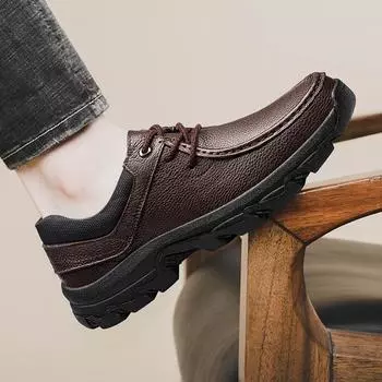 Модные новые мужские кожаные повседневные туфли на шнуровке, дышащие кроссовки для улицы, для ходьбы, треккинга, размер 38~47, кроссовки для повседневных поездок на работу и вождения 36 коричневый