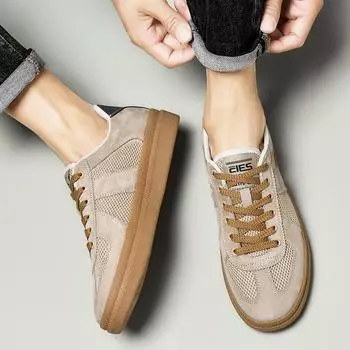 Модные новые мужские кроссовки из замши, кожа, люксовый бренд, повседневная обувь, летние удобные универсальные кроссовки для ходьбы на платформе, теннисные туфли Masculino Hombre 37 абрикосовый