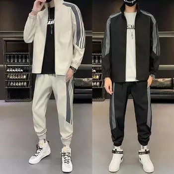 Модные новые мужские свободные повседневные куртки с круглым вырезом, брюки на шнурке, на все времена года, можно носить на открытом воздухе, спортивные комплекты M белый