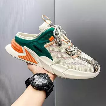 Модные новые мужские туфли без каблука в стиле ретро 2024 года, модные полутапочки, классические модные мужские туфли, легкие дышащие сетчатые туфли CN 39 бежевый