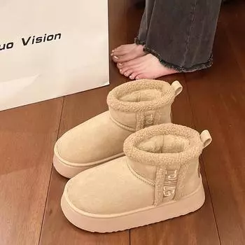 Модные новые нескользящие зимние женские ботинки женские ботильоны на открытом воздухе 2024 горячая распродажа теплые короткие плюшевые уличные женские туфли с круглым носком 36 жёлтый