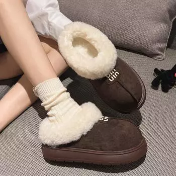 Модные новые нескользящие зимние женские тапочки для улицы 2024 года, горячая распродажа, женские сапоги, теплые короткие плюшевые туфли для улицы с круглым носком для женщин 35 хаки