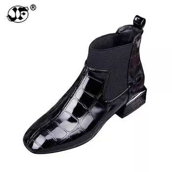 Модные новые однотонные черные кожаные ботильоны женские туфли женские остроносые женские ботинки модные зимние ботинки на низком каблуке Botas Mujer YHIK09 5 чёрный