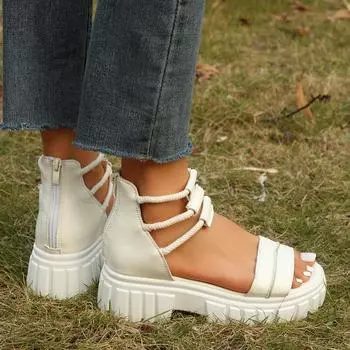 Модные новые однотонные износостойкие женские сандалии на платформе 2024 года, летние повседневные удобные однотонные туфли для женщин 35 чёрный