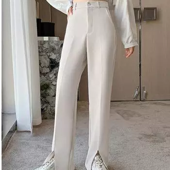 Модные новые однотонные облегающие широкие брюки женские с высокой талией свободные повседневные брюки длиной до пола женские элегантные простые раздельные офисные женские брюки 25622 XS чёрный