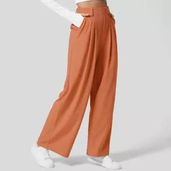 Модные новые однотонные офисные свободные повседневные брюки женские с высокой талией большие размеры широкие брюки женские элегантные простые прямые женские брюки 24718 S чёрный