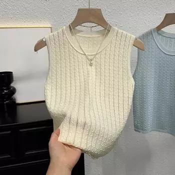 Модные новые однотонные повседневные майки-топы женские без рукавов верхняя одежда летние жилеты женские облегающие с круглым вырезом офисные женские трикотажные майки 24748 One Size белый