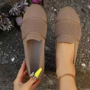 Модные новые однотонные трикотажные женские повседневные туфли с мягкой подошвой, нескользящие, женские туфли на плоской подошве, модные женские туфли без застежек с круглым носком 36 хаки