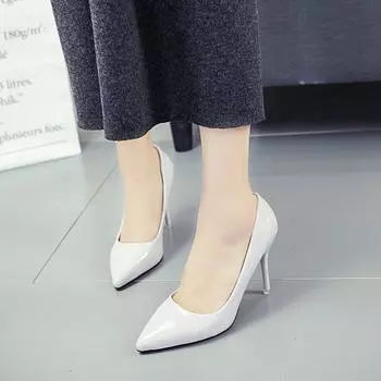 Модные новые однотонные туфли-лодочки женские туфли на высоком каблуке женские модные лакированные сексуальные туфли с острым носком на тонком каблуке свадебные туфли 34 чёрный