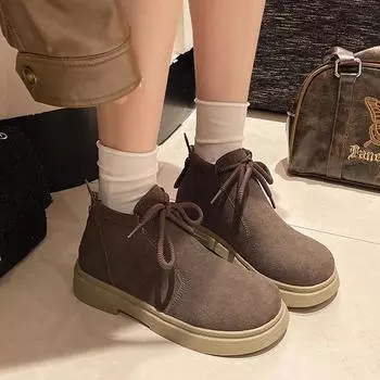 Модные новые однотонные женские ботинки на шнуровке осень-зима 2024 года, горячая распродажа, модная износостойкая обувь на молнии сзади для женщин 35 жёлтый