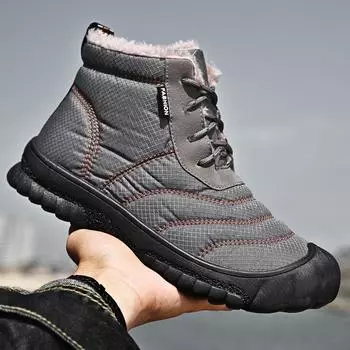 Модные новые осенне-зимние мужские теплые хлопковые ботинки с гусиным пухом, хлопковые ботинки для снега, толстые теплые ботинки 38 чёрный