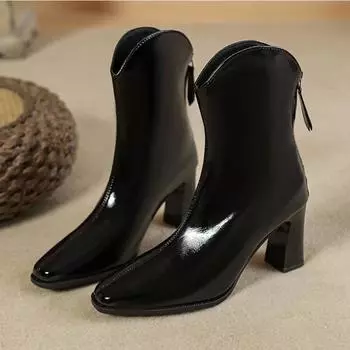 модные новые осенние и зимние женские сапоги, туфли на толстом каблуке с квадратным носком, женские повседневные туфли на высоком каблуке, универсальные 35 чёрный