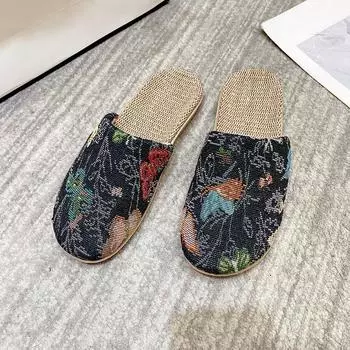 Модные новые осенние женские тапочки с круглым носком на плоской подошве для женщин. Закрытые туфли на платформе для дома, удобные нескользящие туфли. 35-36 чёрный