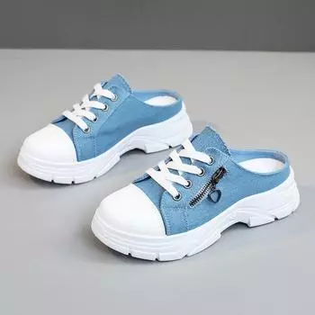 Модные новые парусиновые полутапочки женская обувь 2024 летние дышащие шлепанцы толстая подошва увеличивающая рост повседневная обувь модные тапочки женские 35 оранжевый