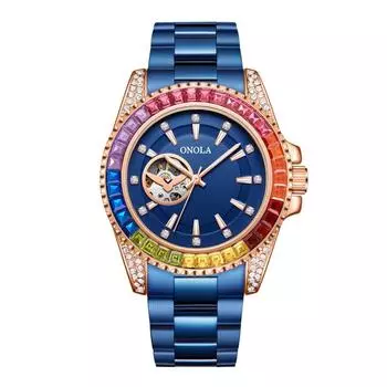 Модные новые полностью автоматические механические часы Rainbow Diamond для мужчин с твердым сердечником и ремешком из нержавеющей стали, водонепроницаемые