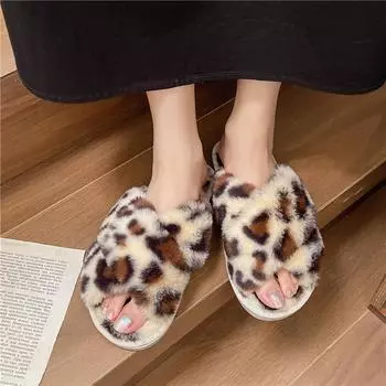 модные новые популярные женские тапочки с круглым носком на плоской подошве для женщин, шлепанцы на платформе, модные уличные тапочки с леопардовым принтом 36-37 розовый