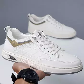 Модные новые поступления, скейт-кеды для мужчин, кожаные модные повседневные туфли для мужчин, универсальные мужские дышащие кроссовки, люксовые брендовые мужские туфли без застежек на плоской подошве 38 белый