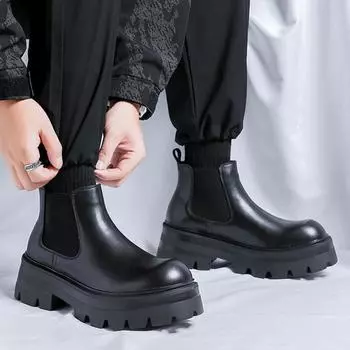 Модные новые повседневные кожаные мужские туфли с толстой подошвой, простые ботинки ручной работы, универсальные мужские ботинки челси, винтажные зимние теплые меховые ботильоны 38