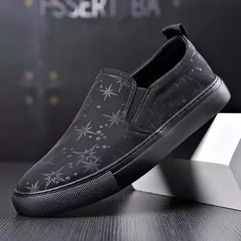 Модные новые повседневные мужские туфли с одной педалью из ткани весна-осень модные туфли на плоской подошве с мягкой винтажной вышивкой мужские вулканизированные туфли 38 чёрный