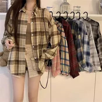 Модные новые повседневные рубашки в клетку с рукавами-фонариками, женские летние однобортные солнцезащитные свободные женские рубашки, элегантные тонкие простые офисные рубашки 26112 One size чёрный