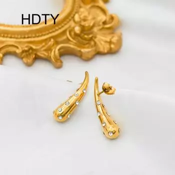 Модные новые простые нишевые серьги-гвоздики с каплями воды инкрустированные цирконием из титановой стали с покрытием из 18-каратного золота легкие роскошные серьги золотой