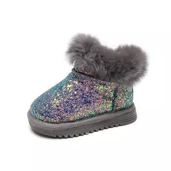 Модные новые яркие детские ботинки зимние утолщенные детские сапоги бархатные теплые холодные детские хлопковые сапоги с блестками зимние сапоги inner length 13.0cm 18 yards серый