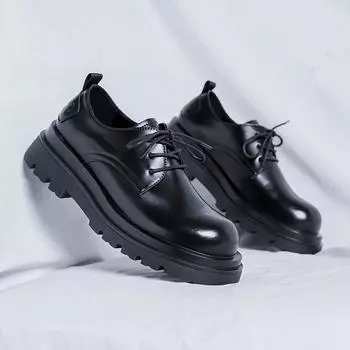 Модные новые роскошные брендовые туфли на платформе для мужчин, туфли-лоферы из натуральной кожи, черные деловые туфли на толстой подошве, модные повседневные туфли без застежек 38 чёрный