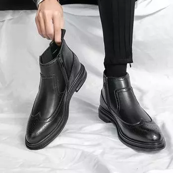 Модные новые роскошные кожаные броги мужские туфли на плоской подошве повседневные британские мужские оксфорды модные высокие фирменные туфли Zapatos Hombre 37 чёрный