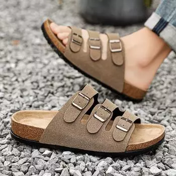 Модные новые сандалии для мужчин на лето, мужские модные сандалии, пляжная обувь на толстой подошве, нескользящие легкие кожаные сандалии 35 коричневый