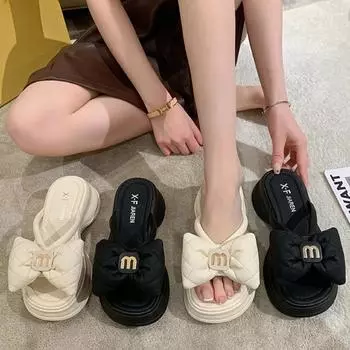 Модные новые шлепанцы летние модные женские туфли тапочки дизайн танкетка платформа туфли на высоком каблуке 2024 сексуальные женские тапочки 35 бежевый