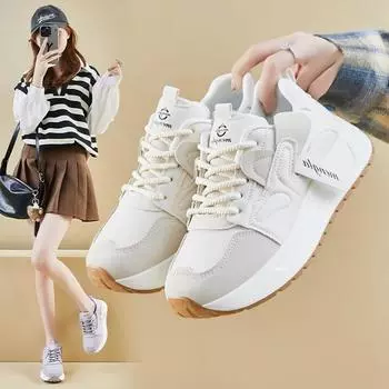 Модные новые синтетические замшевые туфли из натуральной кожи, модные вулканизированные туфли, женские модные толстые подошвы, танкетки, женские кроссовки с толстой подошвой 35 бежевый