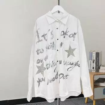 Модные новые свободные повседневные рубашки с длинным рукавом для женщин, простые элегантные офисные рубашки с принтом для женщин, топы на пуговицах для весны и осени, женские блузки 25811 S белый