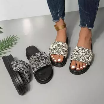 Модные новые тапочки на толстой подошве для женщин, модные домашние тапочки на платформе с цветными блоками для летней верхней одежды, повседневные высокие тапочки 35 чёрный