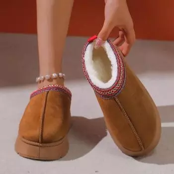 Модные новые теплые меховые ботильоны женские туфли на плоской подошве тапочки на платформе плюшевые шлепанцы зимняя хлопковая обувь для женщин фирменный дизайн снежные ботинки 36 коричневый